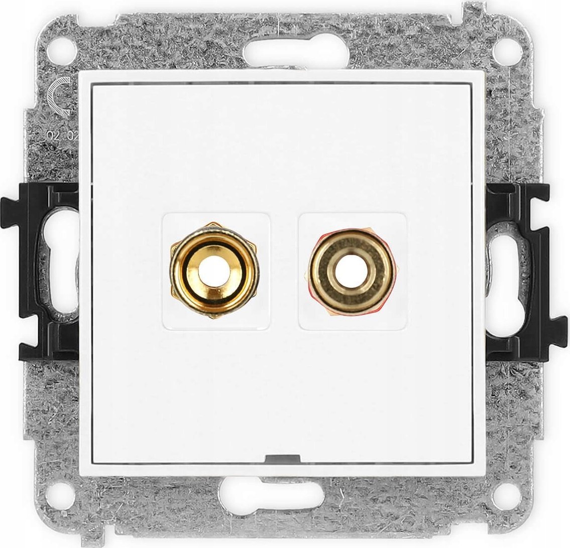 Karlik Reproduktorová zásuvka Karlik Mini MGGBO-4 bez pole pro banánkový štítek - červenočerná, pozlacená, 4 mm2, kroucená bílá