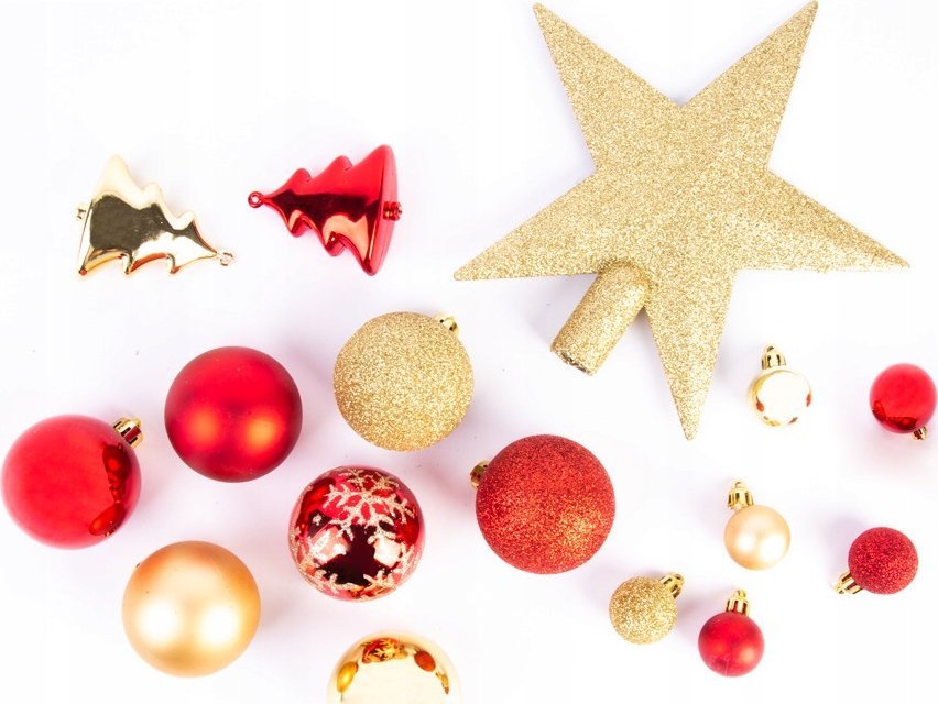 Fééric Lights and Christmas Sada vánočních ozdob + hvězda, 44 kusů v sadě, červená a zlatá