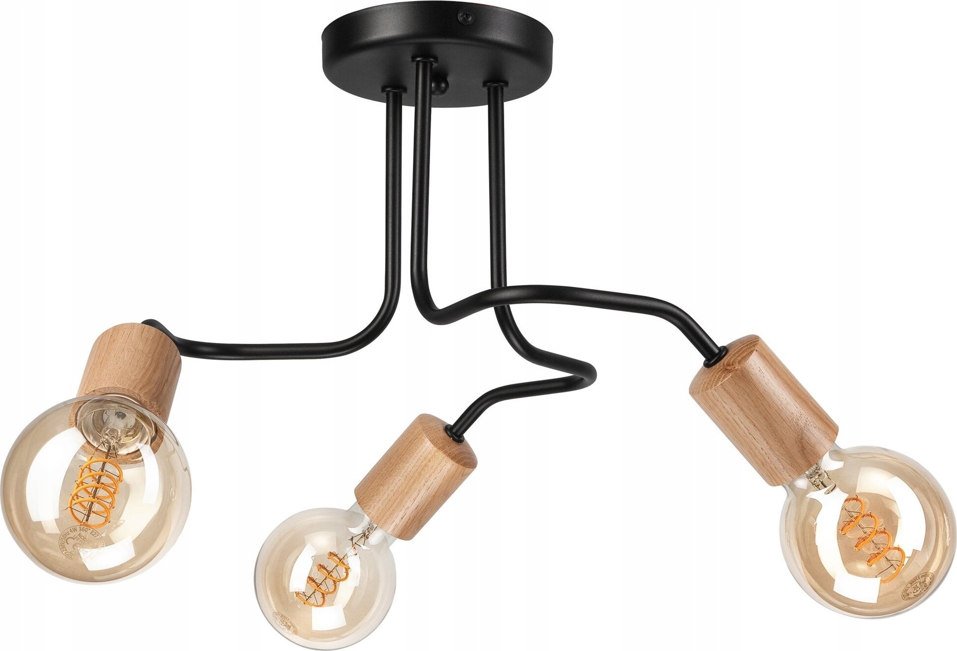 Stropní svítidlo Lamkur Lamkur Conor 47416 stropní svítidlo kovové edison tyče 3x60W E27 černá/dřevo