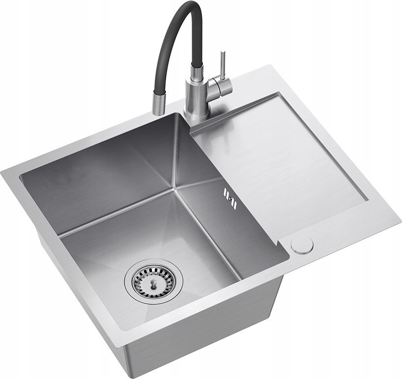 QUADRON LUKE 116 dřez, ocelový dřez (60x48x20) se sifonem, 1-miska, s/bez výpusti + baterie s ohebným výtokem, ocel.