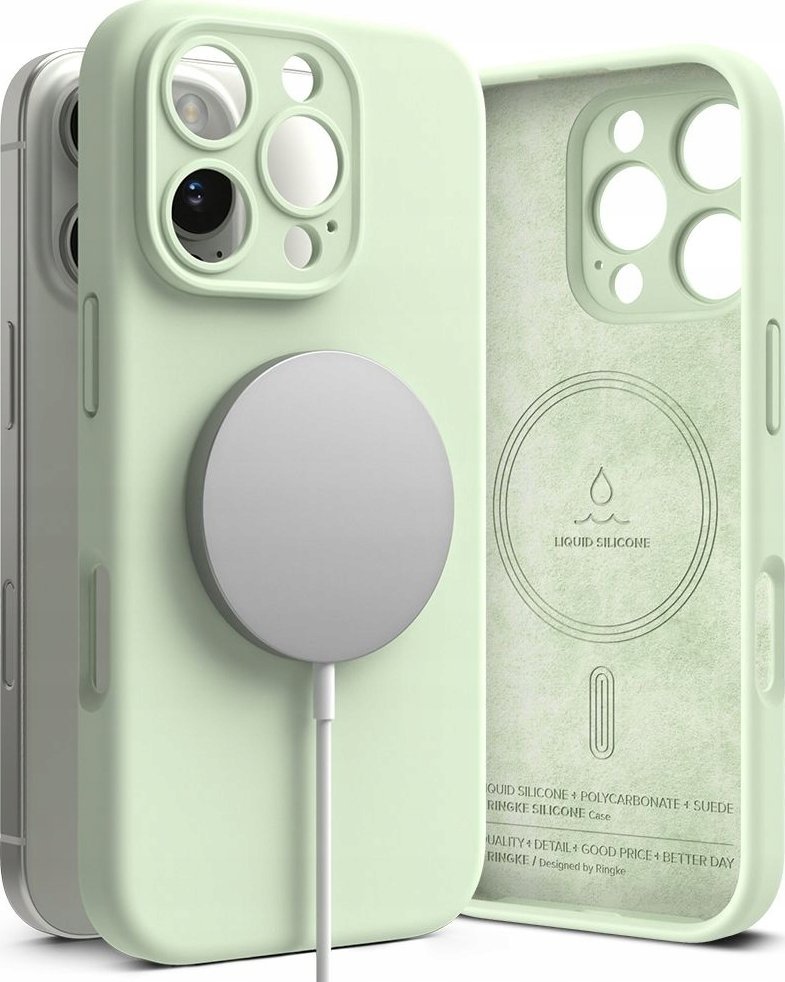 Ringke Silikonový magnetický kryt Ringke Magnetic Magsafe pro iPhone 16 Pro Max, měkký, mátově modrý