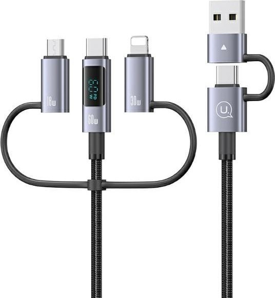 Usams USB kabel USB-A + USB-C - USB-C + microUSB + Lightning 2 m šedý