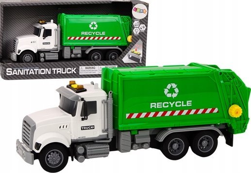 LeanToys Popelářské auto Popelářské koše Světla Zvuky Jízda Bílá a zelená