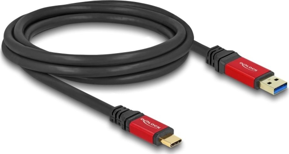 Delock - USB kabel - 24 pin USB-C (M) do USB typ A (M) - 2 m - rychlost přenosu dat až 10 Gbps, pozlacené kontakty - černá/červená