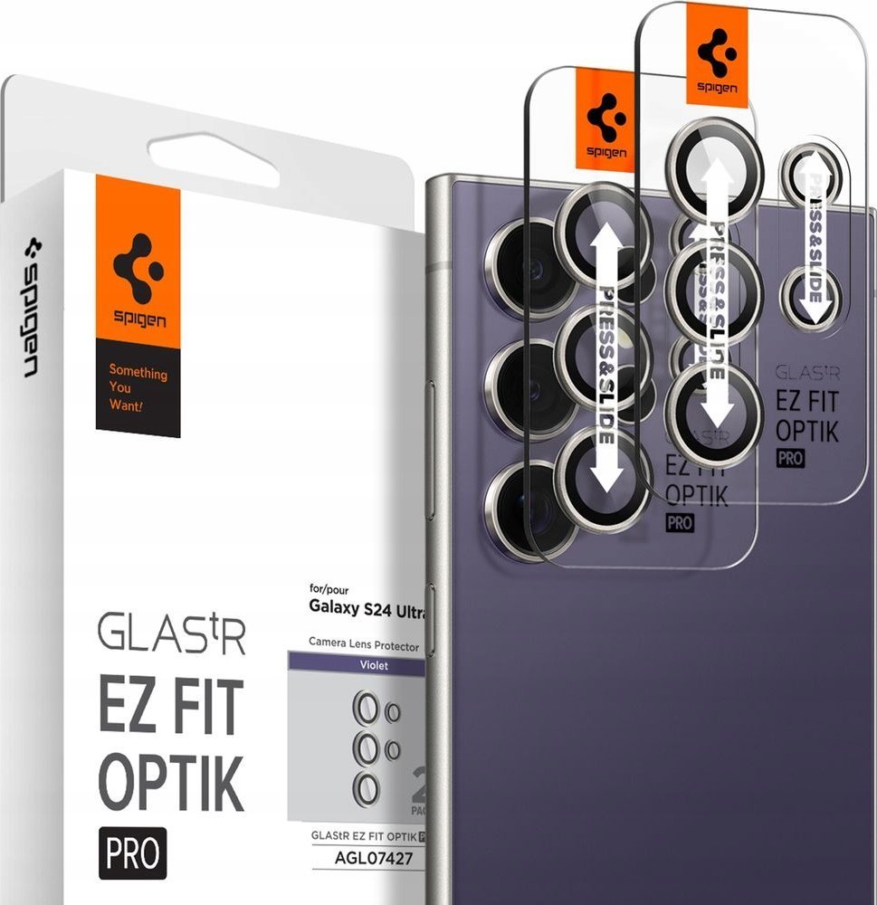 Spigen Spigen Glass TR EZ Fit Optik Pro 2 ks, fialová - Samsung Galaxy S24 Ultra