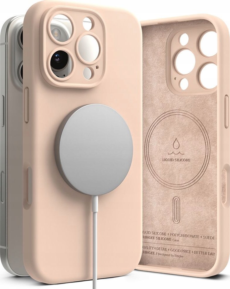 Ringke Silikonový magnetický kryt Ringke MagSafe pro iPhone 16 Pro Max, růžový, pískový