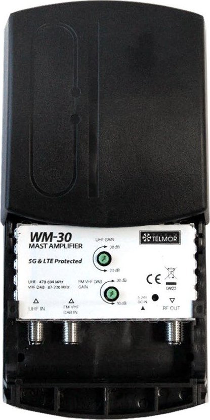 NoName Zesilovač stožáru RTV antény WM-30 FM/VHF+UHF DVB-T2 5G CHRÁNĚNÝ Telkom Telmor