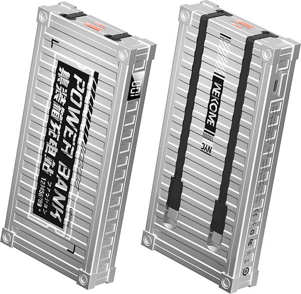 Wekome Powerbanka WEKOME WP-339 Container Series - Powerbanka 10000 mAh Super Charging s vestavěným USB-C a Lightning PD 20W + QC 22,5W kabel (stříbrná)