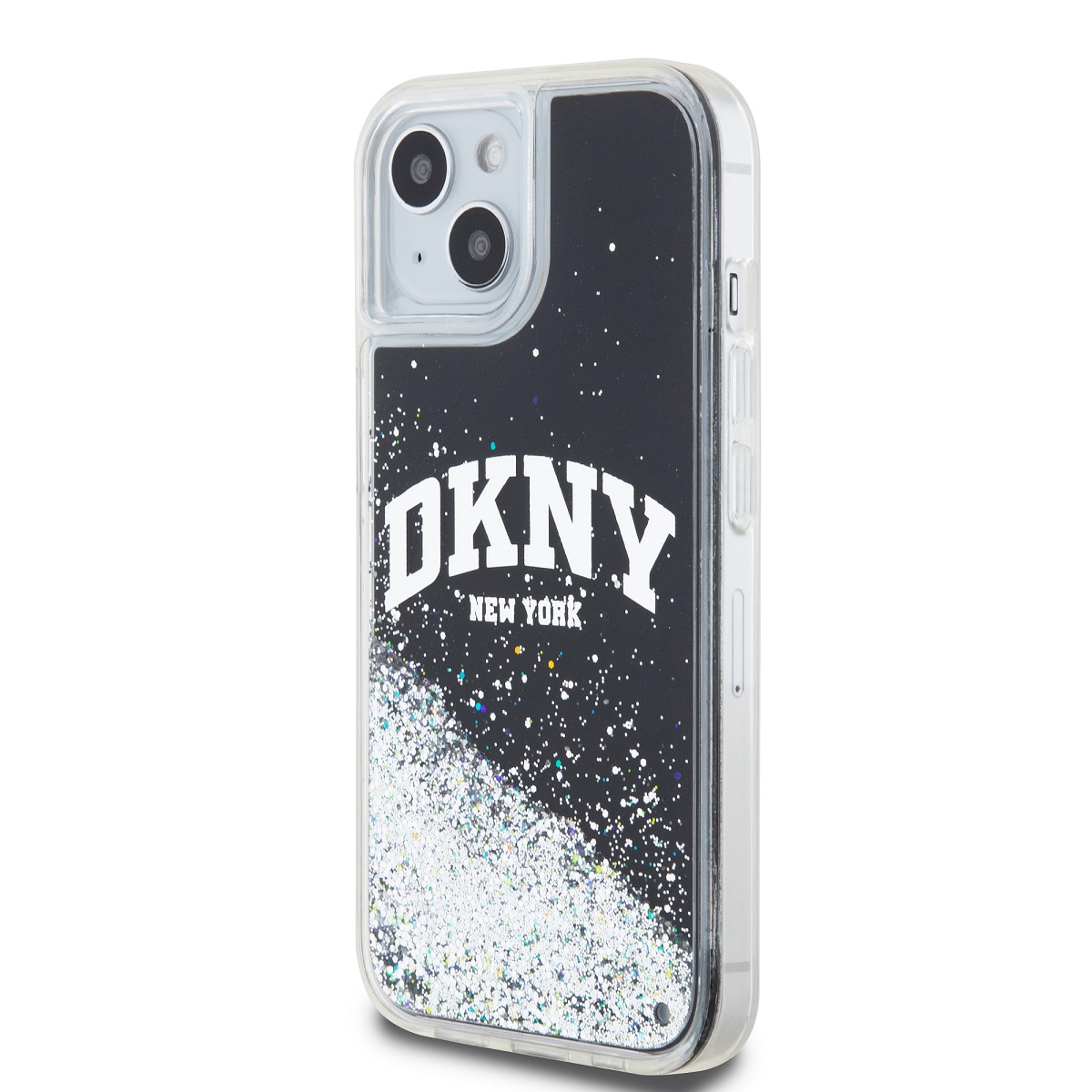 DKNY tekuté trblietavé veľké logo – púzdro na iPhone 14/15/13 (čierne)