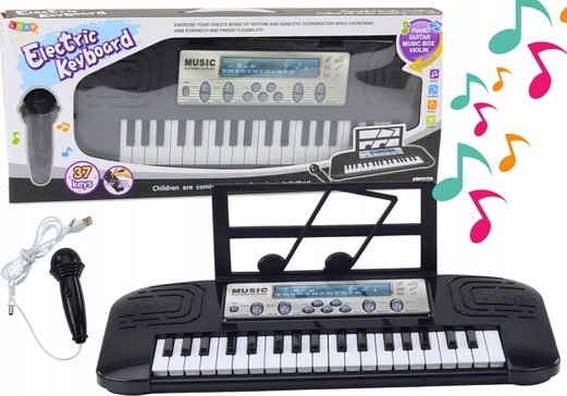 LeanToys Elektrické piano pro děti, mikrofonní stojan černý