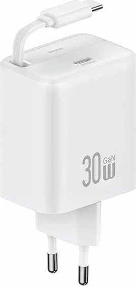 Usams Nabíječka Síť nabíječek USAMS. 1x USB-C s navíjecím kabelem USB-C Navíjecí PD+QC 30W Gan Rychlé nabíjení bílé YC Series CC241TC02 (US-CC241)