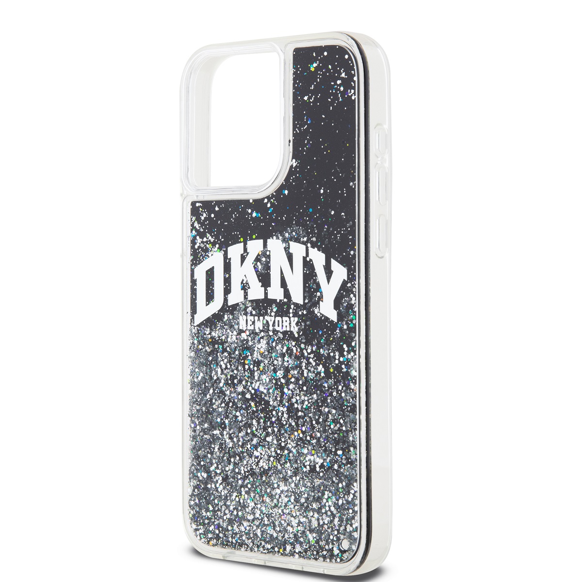 Veľké logo DKNY Liquid Glitter – púzdro na iPhone 12 / iPhone 12 Pro (čierne)