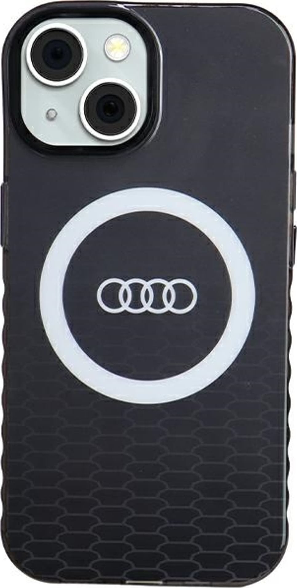 Audi Pouzdro Audi IML Big Logo MagSafe pro iPhone 15 / 14 / 13 6.1 černé/černé pevné pouzdro AU-IMLMIP15-Q5/D2-BK