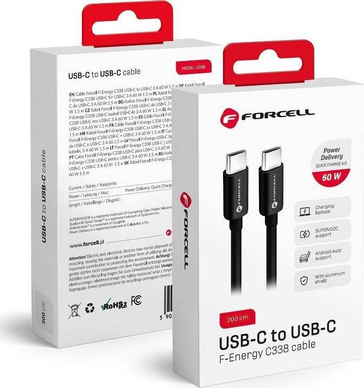 ForCell Kabel USB-C - USB-C 2 m, černý
