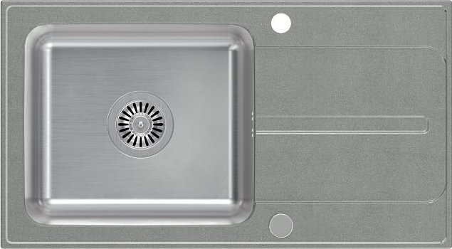 Kamenný dřez Steiner RALPH 111 Fusion GraniteQ stříbrný s ocelovou mísou (780x430x190) s ručním sifonem a krytem