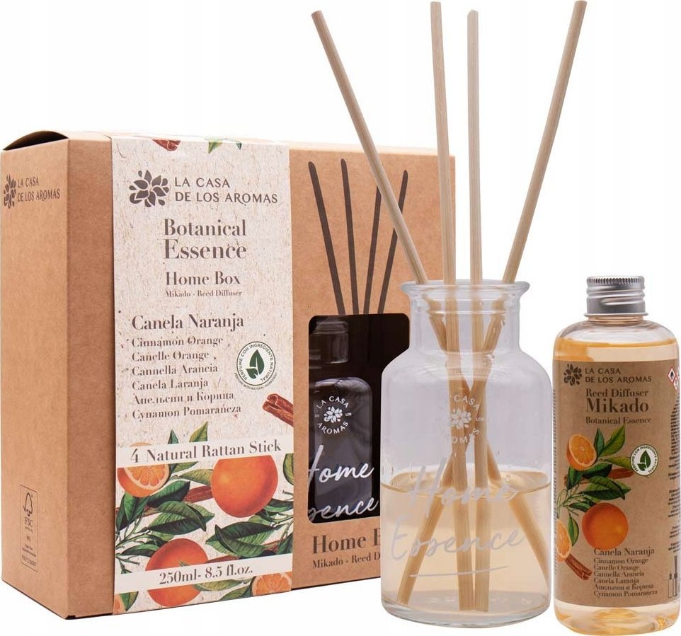 NoName Aroma difuzér LA CASA DE LOS AROMAS_Vonné tyčinky Botanical Essence Skořice a pomeranč 250ml