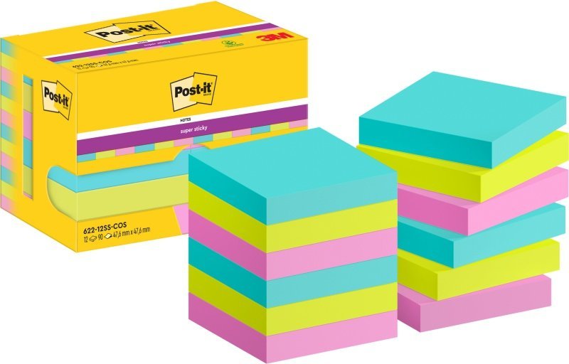 Post-It 3M Samolepicí bločky 3M POST-IT® Super Sticky Notes, 47,6x47,6 mm, 12x90 listů, Cosmic Palette
