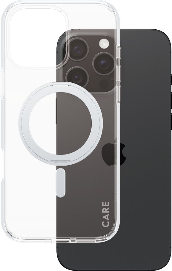 CARE by PanzerGlass - Zadní kryt pro mobilní telefon - s hliníkovým stojánkem - kompatibilita s MagSafe - termoplastický polyuretan (TPU), polykarbonát (PC), hliníková slitina - průhledná, stříbrná -