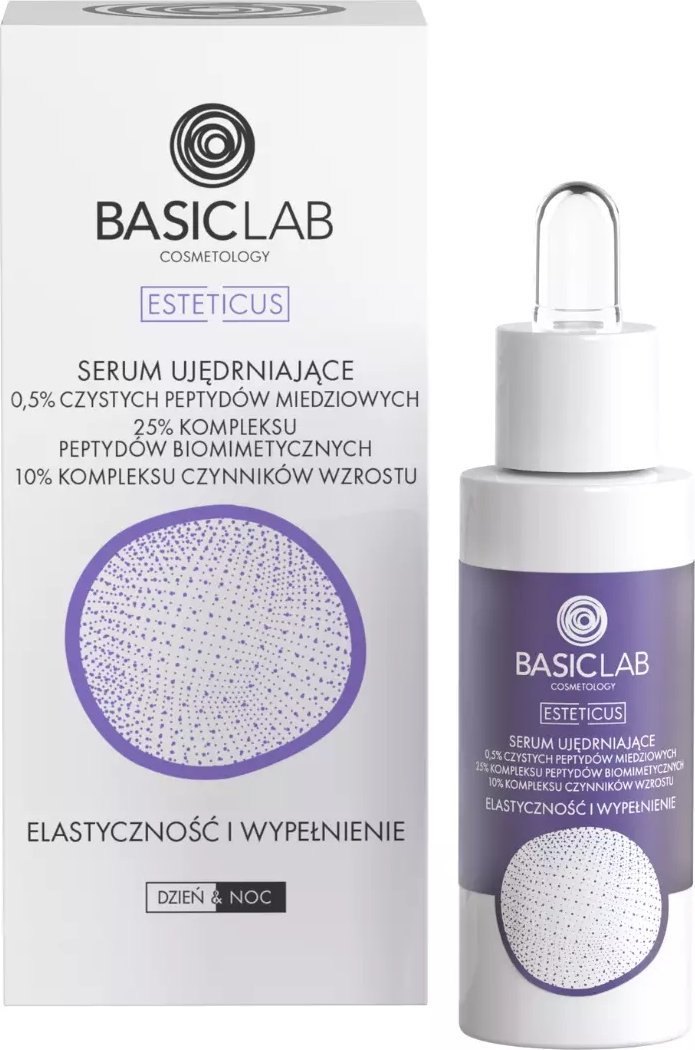 Alkotest BASICLAB_Esteticus zpevňující sérum 0,5% měděné peptidy, 25% biomimetický peptidový komplex, 10% komplex růstových faktorů Elasticita a výplň 30ml