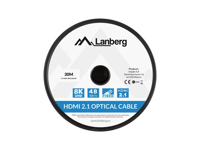 Lanberg kabel HDMI kabel M/M v2.1 30M 8K černý optický AOC