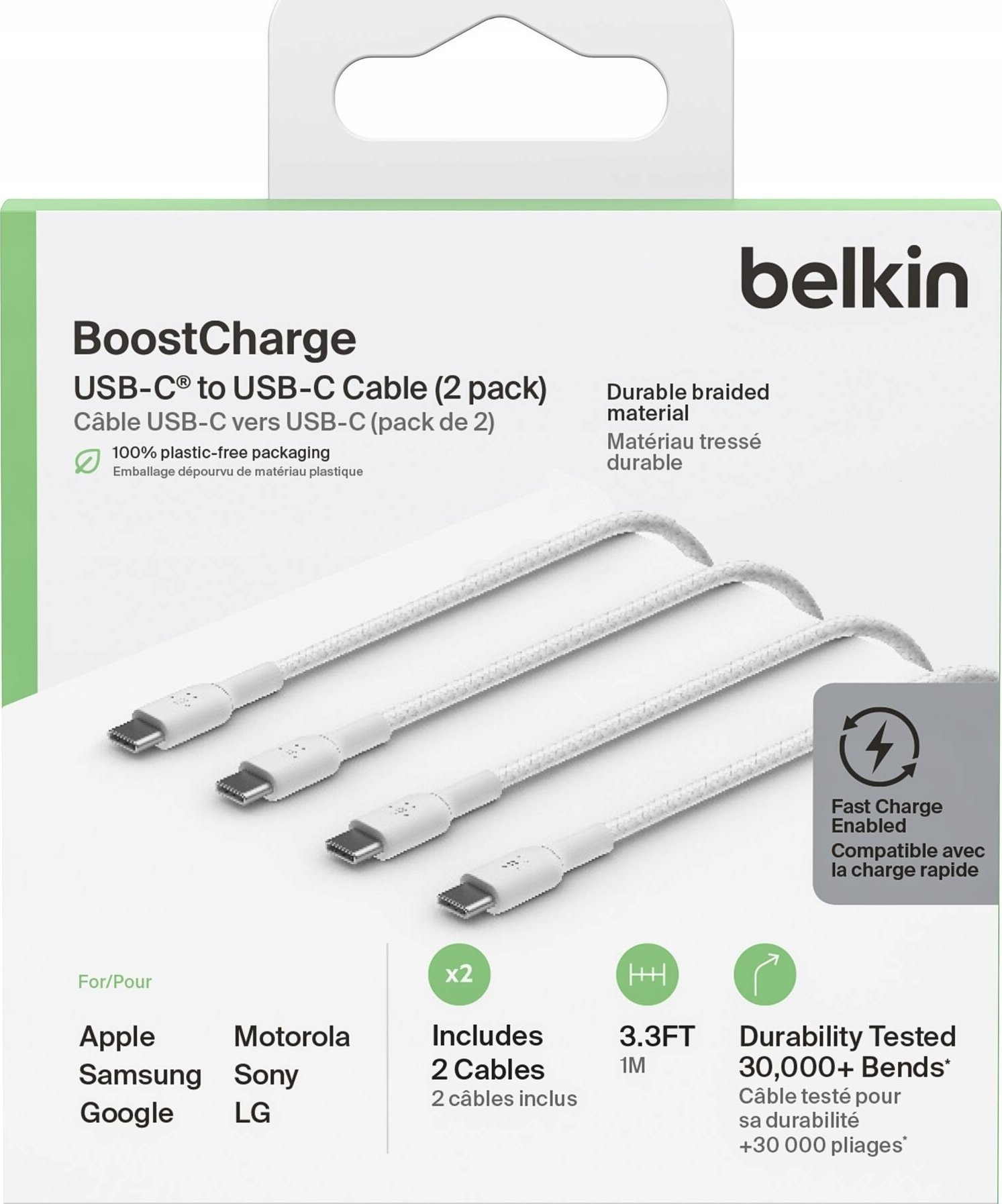 Belkin Kabel USB-C - USB-C, 1 m, bílý (CAB003BT1MWH2PK)