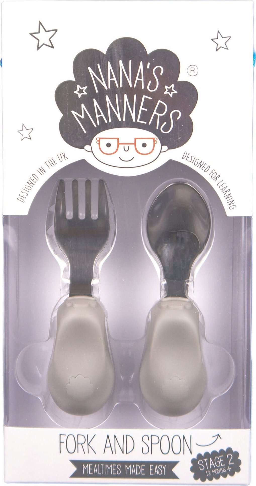 Nana`s Manners Nanino chování Nanino chování, KROK 2, Samojídlící příbor, vidlička a lžíce, šedé, 1-3 roky