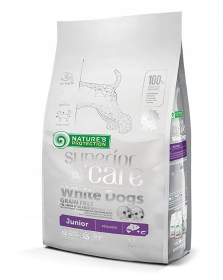 NATURE S PROTECTION Superior Care White Dogs Junior Losos bez obilovin - suché krmivo pro štěňata - 1,5 kg