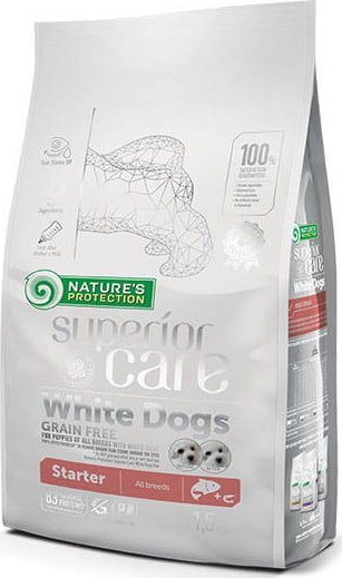 NATURE S PROTECTION Superior Care White Dogs Starter Losos bez obilovin - suché krmivo pro štěňata s bílou srstí - 10 kg