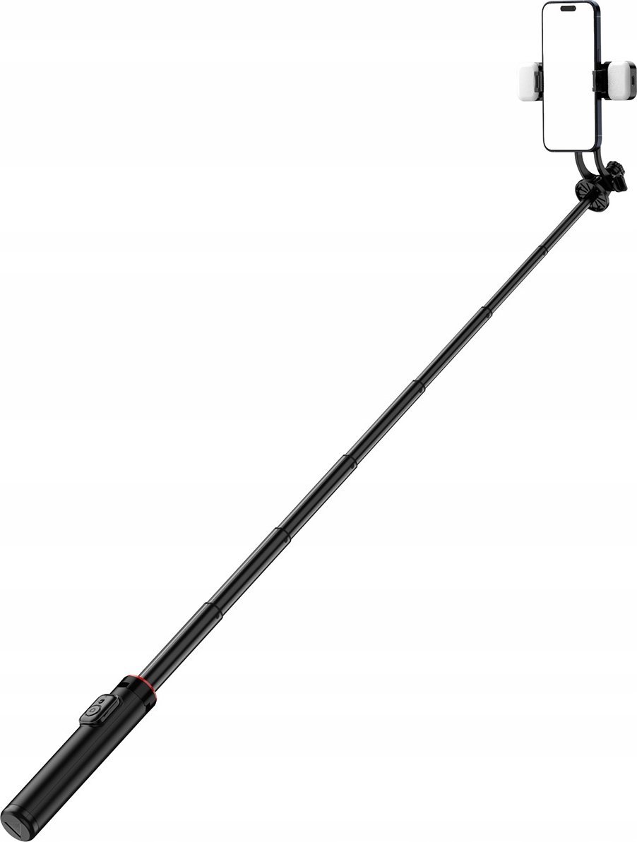Hurtel Selfie tyč WC12YDS teleskopický stativ 1,3 m z hliníkové slitiny s dvojitou lampou a držákem na telefon - černý