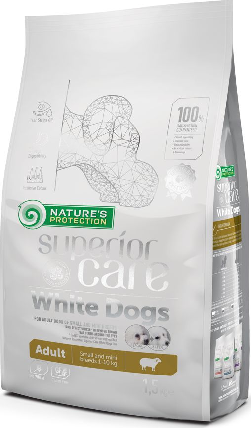 NATURE S PROTECTION Superior Care White Dogs Adult Small Lamb bez obilovin - suché krmivo pro psy - 1,5 kg