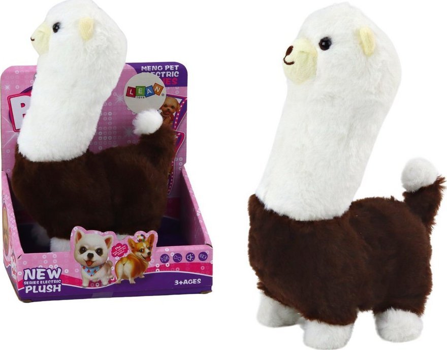 LeanToys interaktivní zvířátko lama alpaka chodící hra hnědá 23 cm