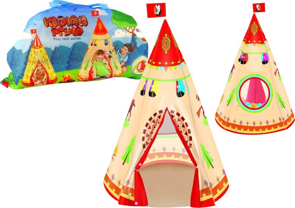 LeanToys Dětský stan týpí ve stylu indiánské zahrady krémový 160 cm x 105 cm