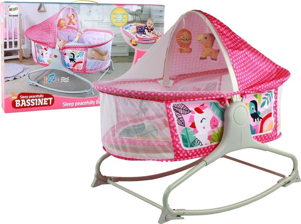 Dětská podložka LeanToys Multifunkční postel Rocker 2v1 Sounds Vibrations Pink