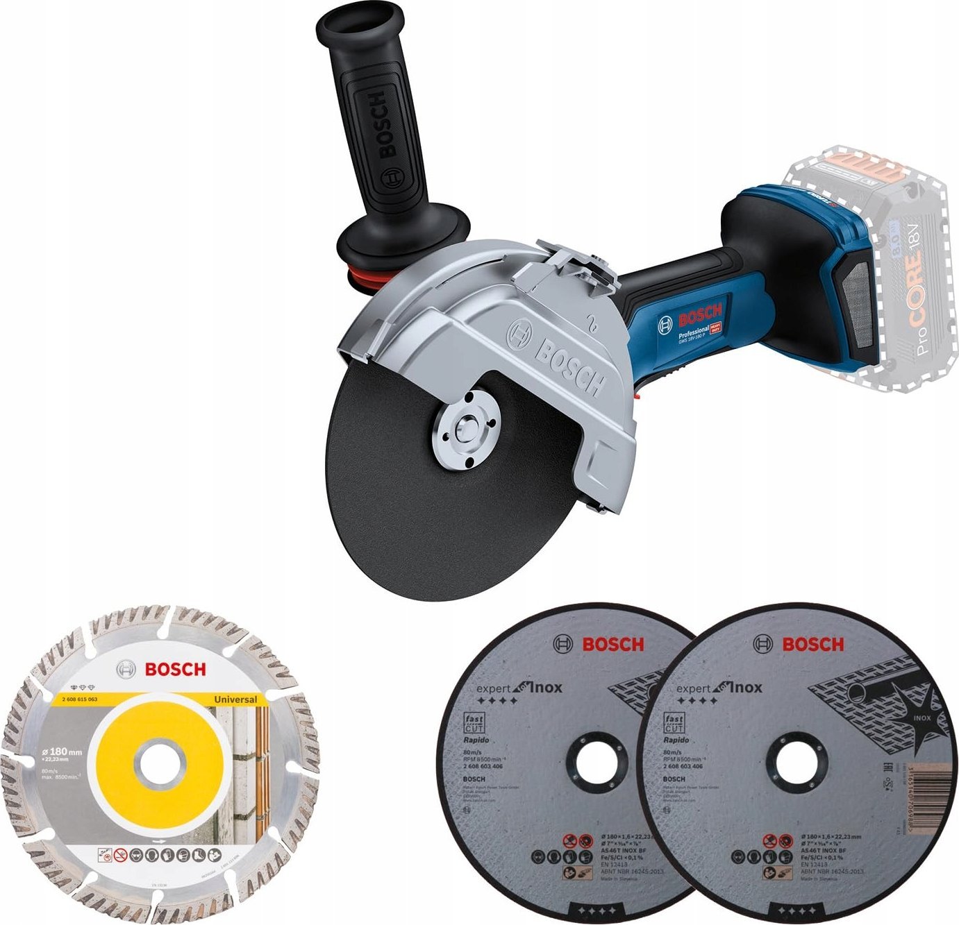 Aku úhlová bruska BITURBO GWS 18V-180 P Professional solo, O 180mm