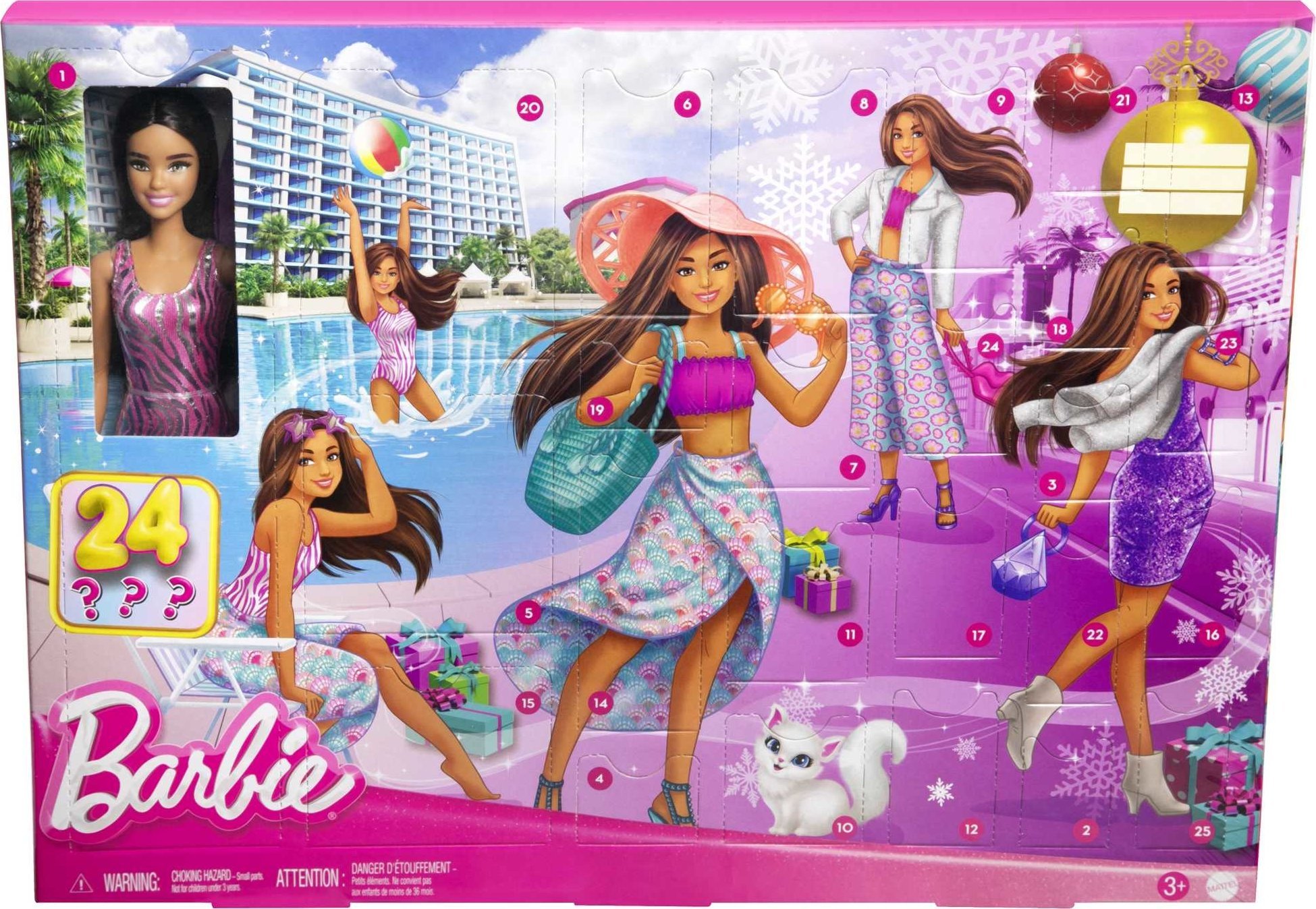 Panenka Barbie Adventní kalendář Barbie s panenkou a 24 překvapeními: oblečení a doplňky (HKB09)
