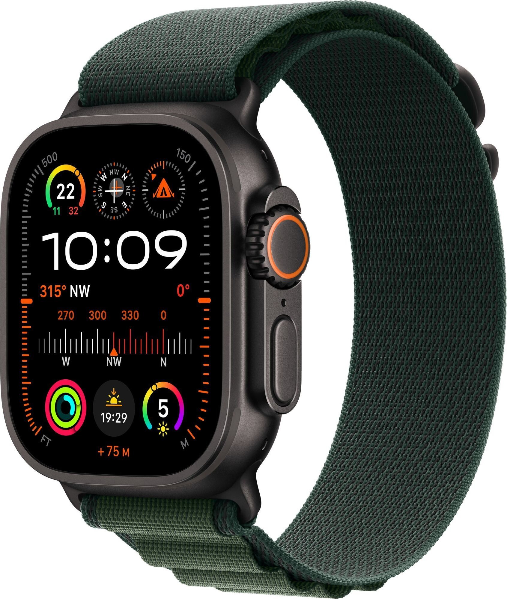 Apple Watch Ultra 2 GPS + Cellular, 49mm černé titanové pouzdro s tmavě zeleným páskem Alpine M