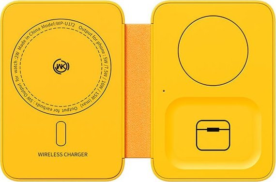WEKOME Bezdrátová nabíječka 3 v 1 s MagSafe pro iPhone, Apple Watch a AirPods + Mirror (žlutá)