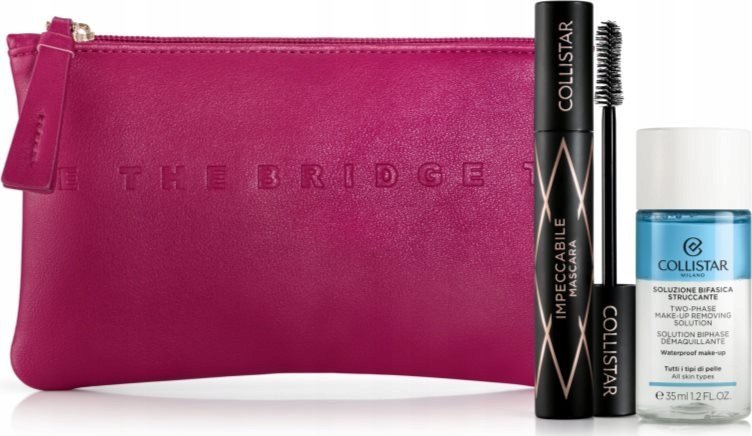 Alkotest COLLISTAR_SET Vánoční sada 2023 Impeccabile řasenka černá 14ml + dvoufázový odličovač 35ml + kosmetická taštička fuchsiová