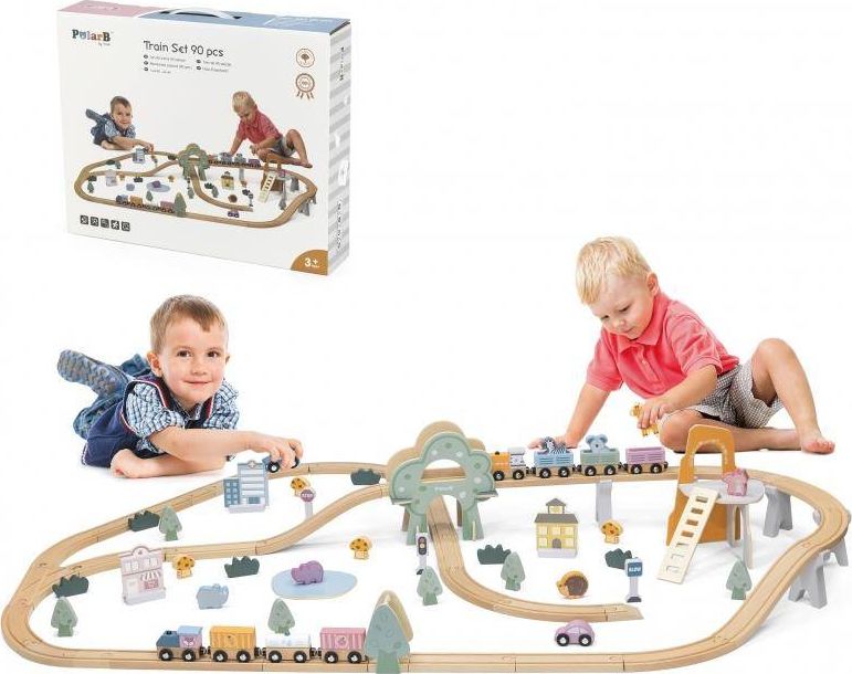 Dřevěná dětská vláčkodráha Viga Toys 90 kusů