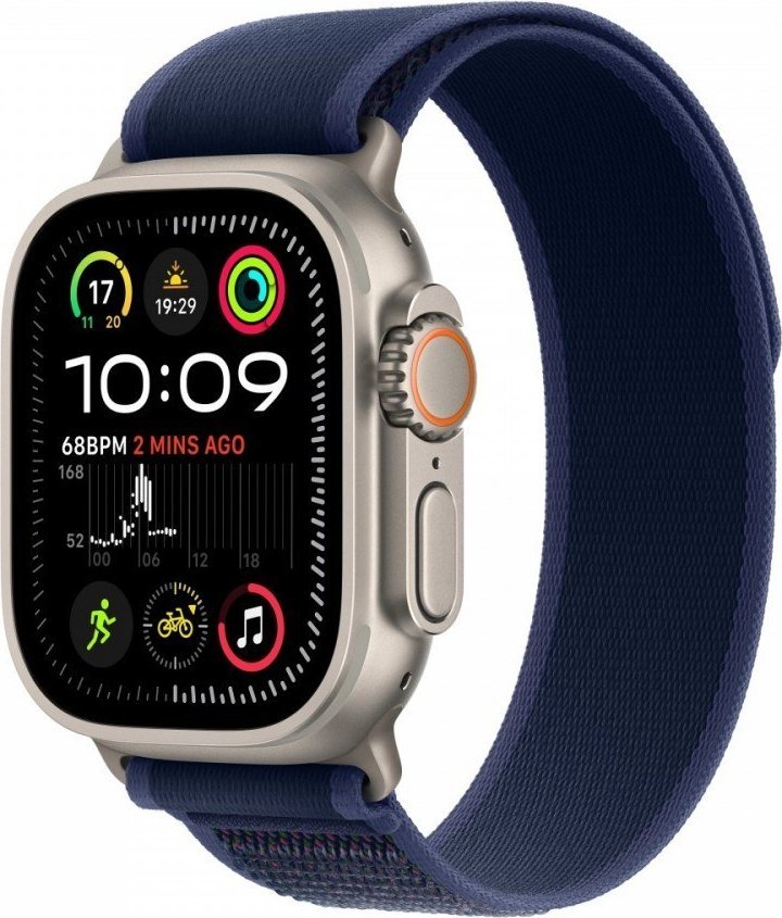 Apple Watch Ultra 2 GPS + Cellular, 49mm přírodní titanové pouzdro s modrým zkušebním páskem M/L