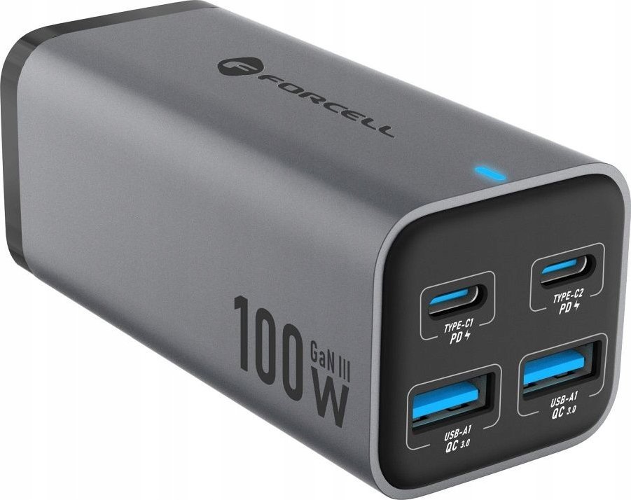 ForCell nabíječka FORCELL F-ENERGY GaN III VT-49 stolní nabíječka 2 x typ C + 2 x USB A PD QC4.0 SFC2.0 5A 100W šedá