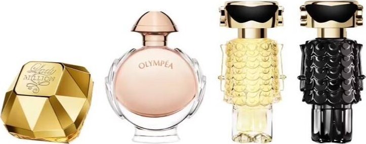 Paco Rabanne Paco Rabanne Miniaturní dárková sada Lady Million Eau de Parfum 5 ml + Olympea Eau de Parfum 6 ml + Fame Eau de Parfum 4 ml + Fame Parfum, 4 ml