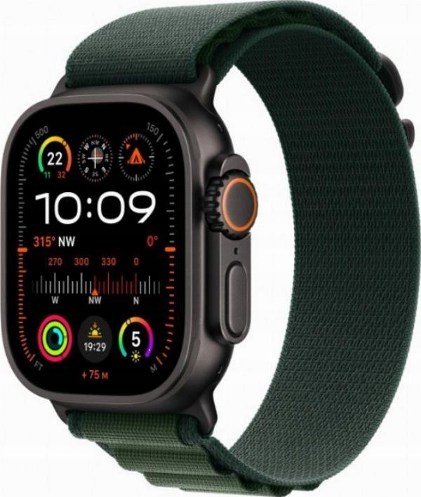 Apple Watch Ultra 2 GPS + Cellular, 49mm černé titanové pouzdro s tmavě zeleným páskem Alpine S