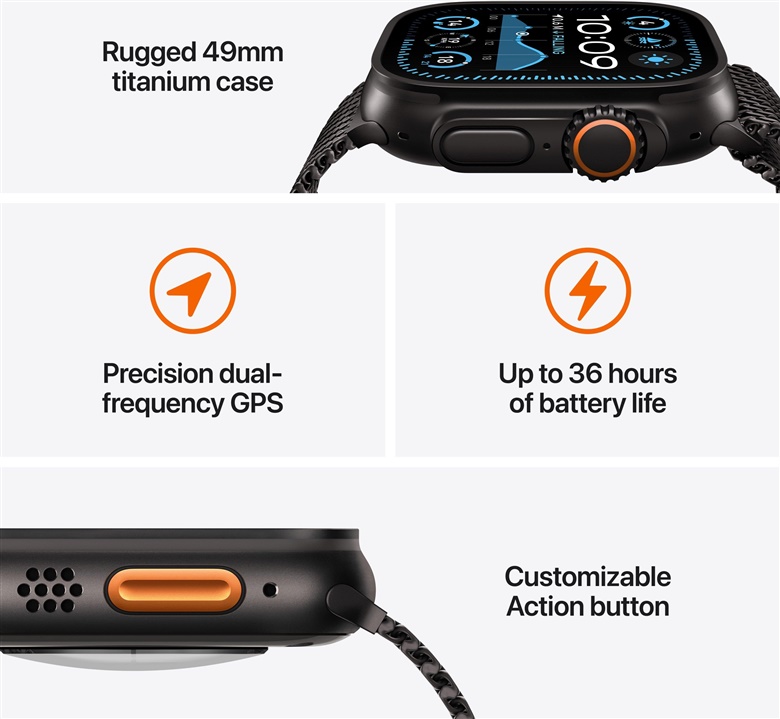 Apple Watch Ultra 2 49mm, chytré hodinky, černý titan