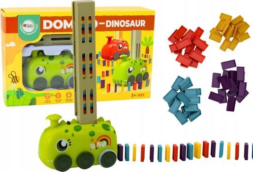 LeanToys Zelený dinosaurus na baterie Stohování do aut Barevné domino 4 barvy bloků