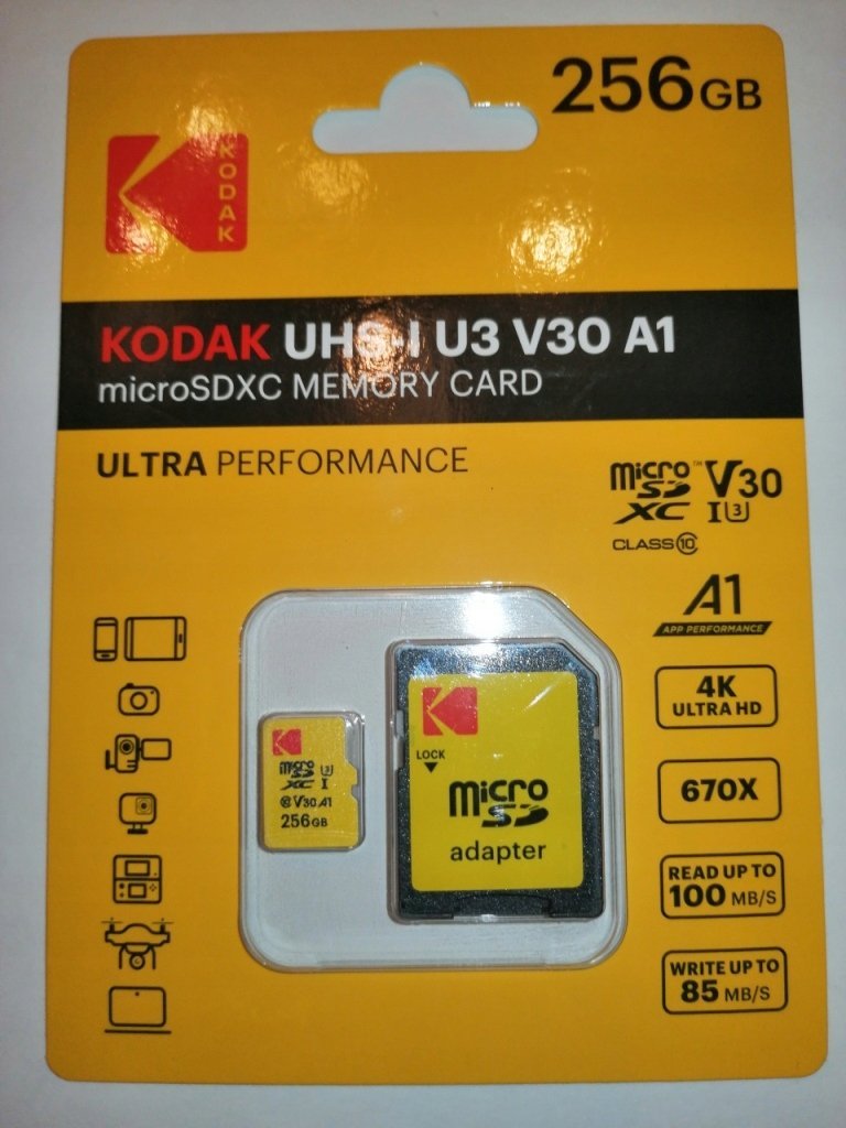 Karta Kodak Karta Kodak Microsdxc Karta Micro Sdxc Microsd 256 GB Uhs-i U3 V30 A1 + adaptér