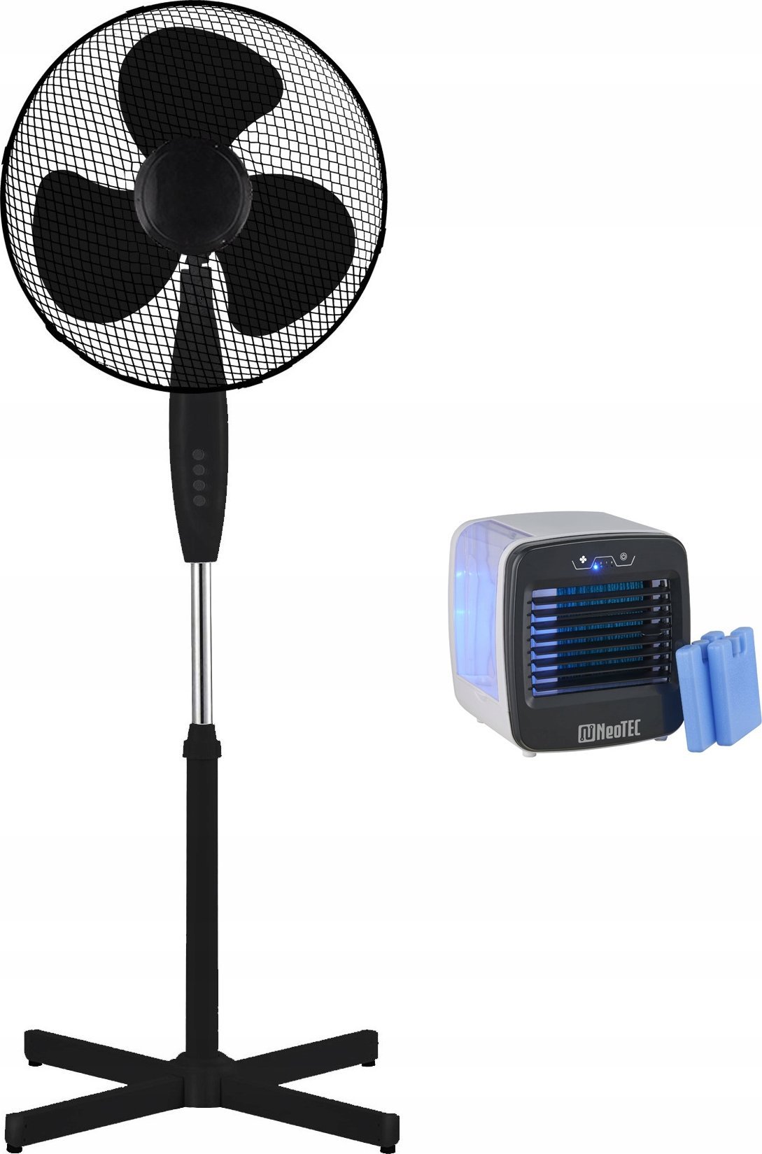 NeoTec Sada ventilátorů NeoTEC NTF-161X stojacího ventilátoru a ledového chladiče NeoTEC OneCool NTC-OC1, dvě nádoby, černá