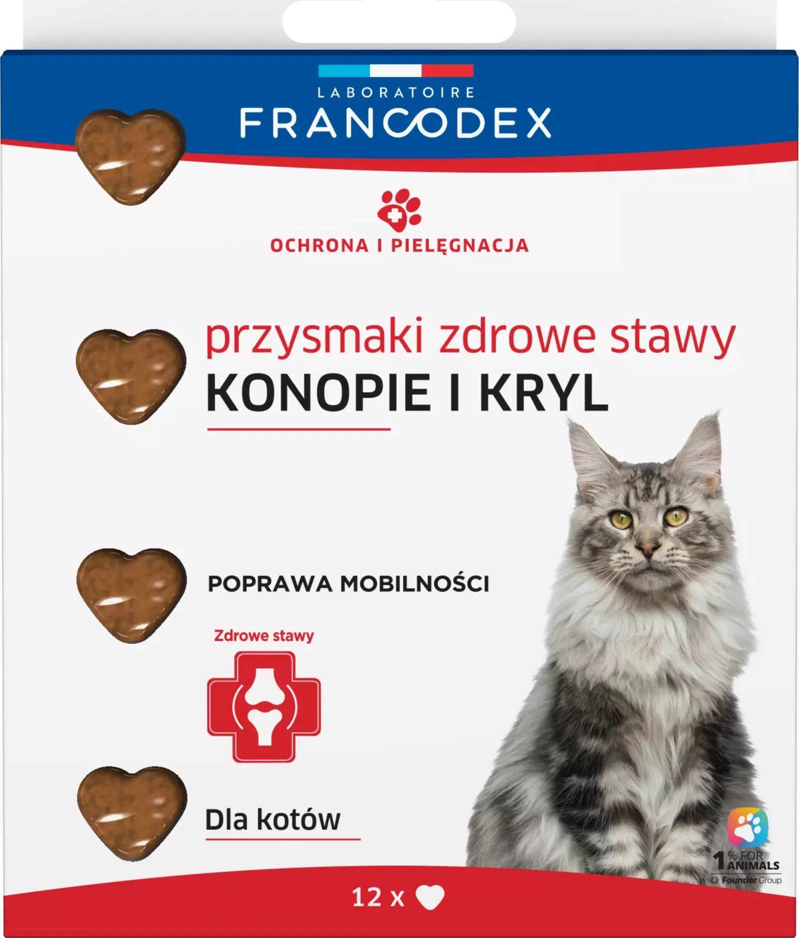 FRANCODEX Przysmak dla kota na zdrowe stawy, kryl i olej konopny 12szt