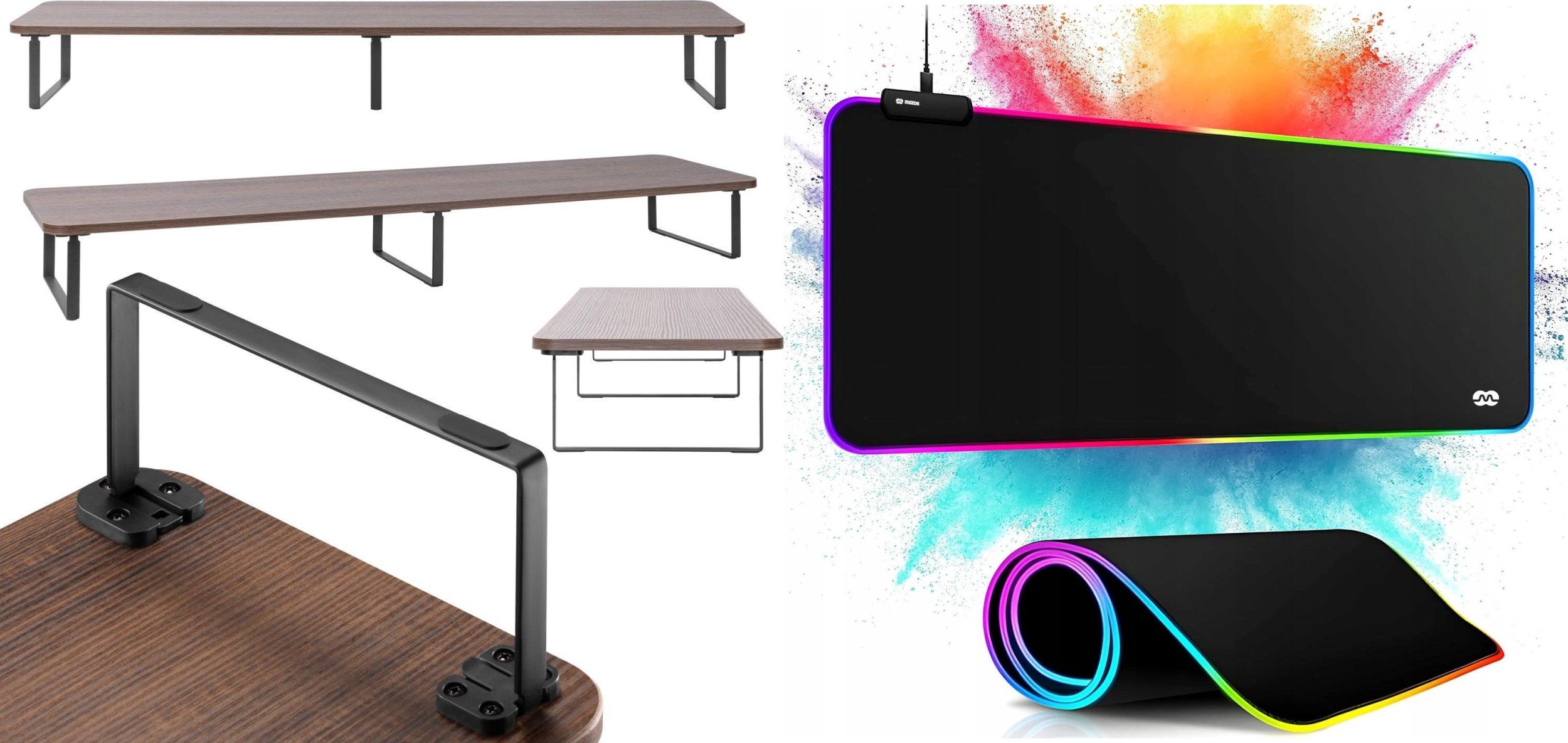 Mozos Mozos DUAL RISER P stojanová polička pro dva monitory + OSVĚTLENÍ PODLOŽKA 80x30CM
