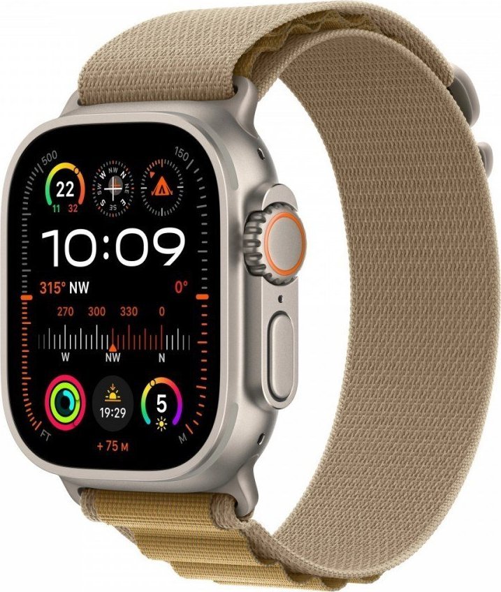 Apple Watch Ultra 2 GPS + Cellular, 49mm přírodní titanové pouzdro s béžovým alpským L páskem